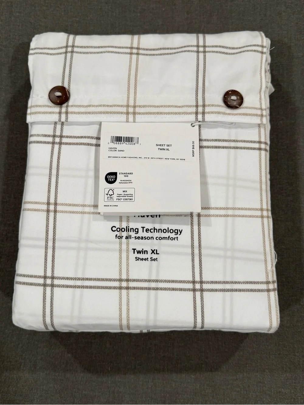 UGG White & Tan Plaid Twin XL Sheet Set